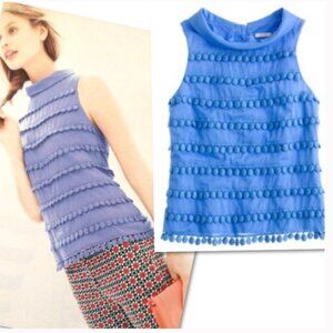 J.Crew Pom-Pom Shell blue tiered cotton top shirt. Size 4.
